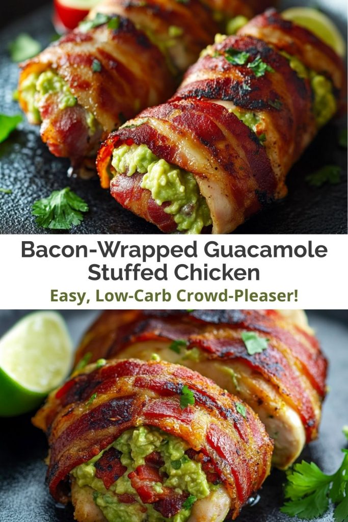 Bacon-Wrapped Guacamole Stuffed Chicken.