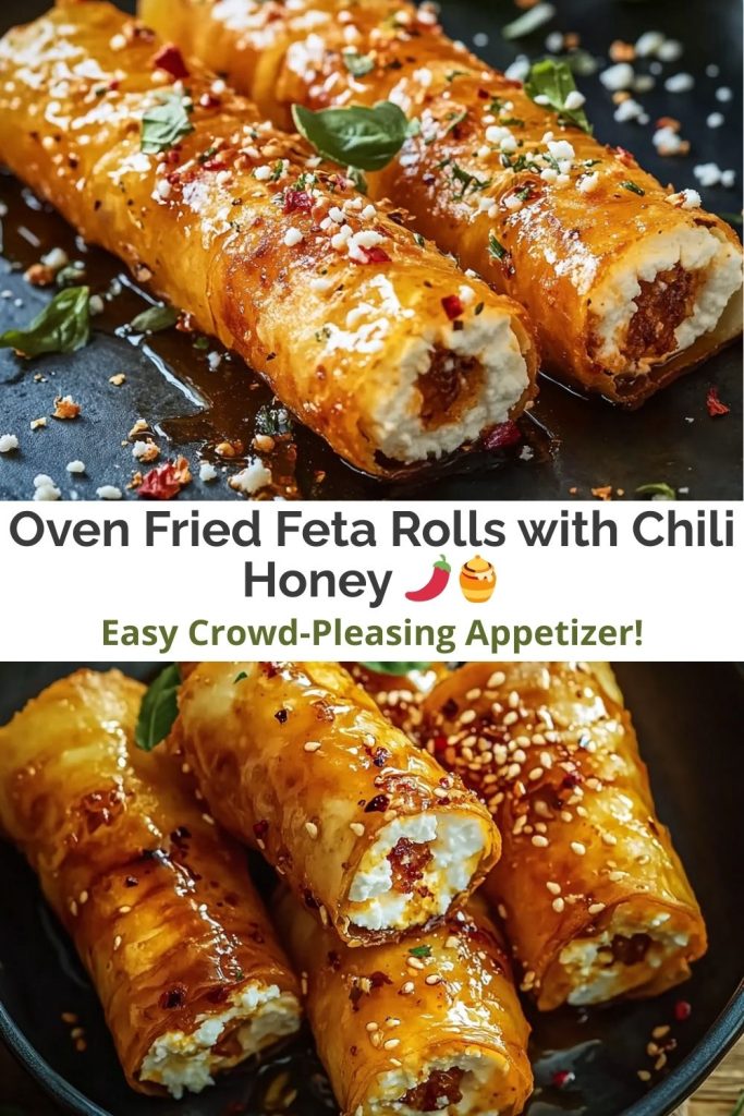 Oven Fried Feta Rolls with Chili Honey
