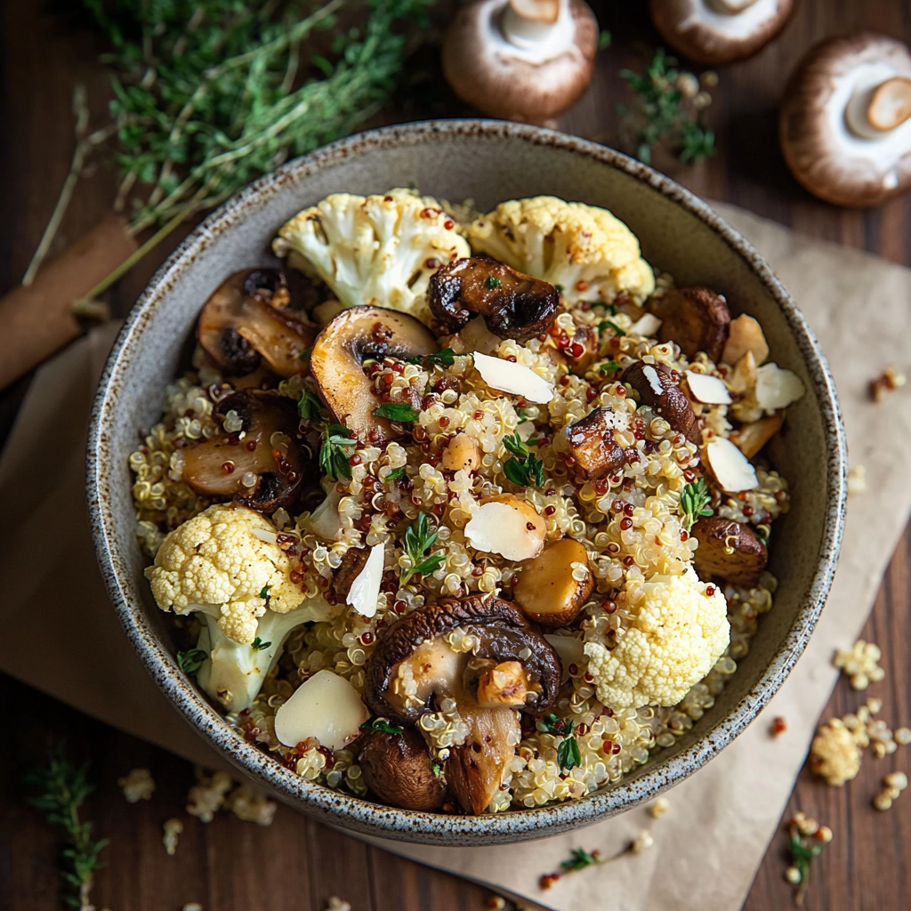 Roasted Cauliflower and Mushroom Quinoa Salad.