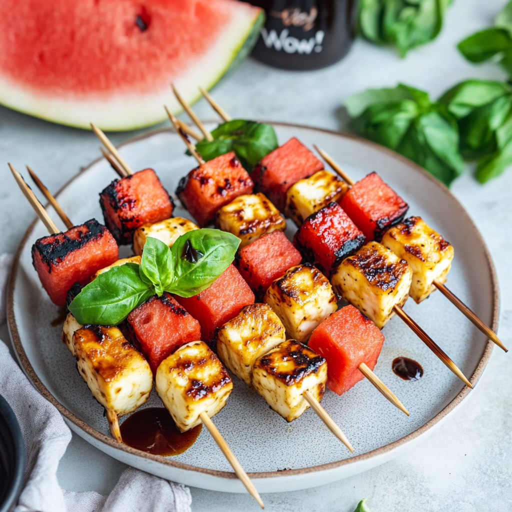 Grilled Halloumi & Watermelon Skewers