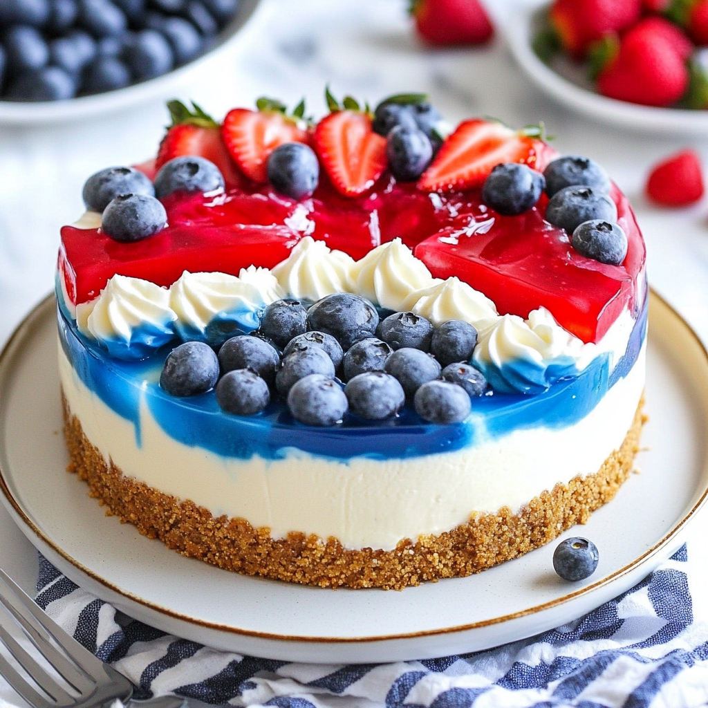 No-Bake Red, White & Blue Jello Cheesecake