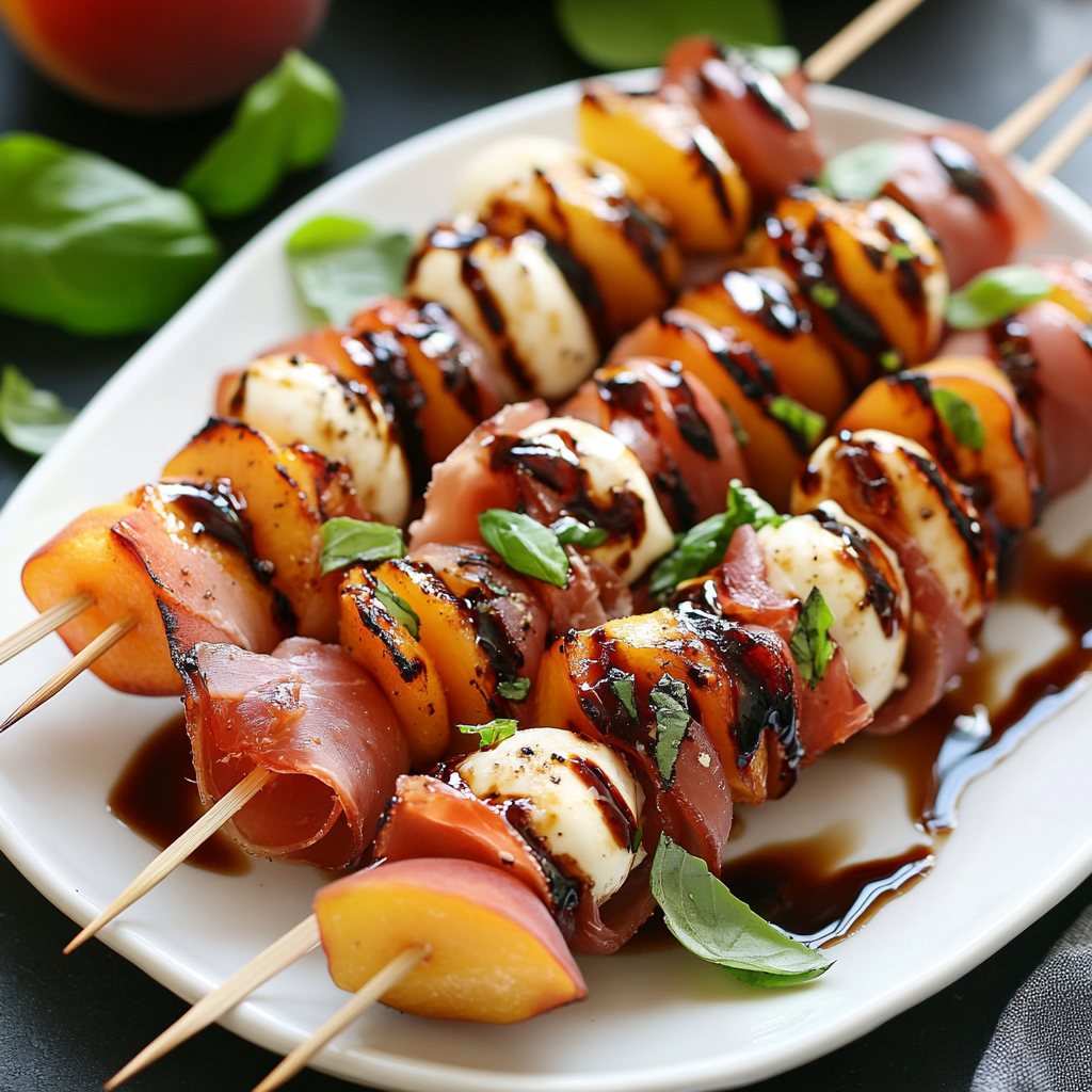 Grilled Peach & Prosciutto Skewers