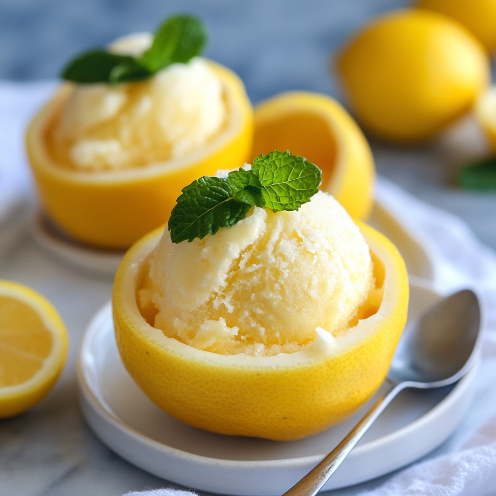 Lemon Sorbet in Lemon Shells
