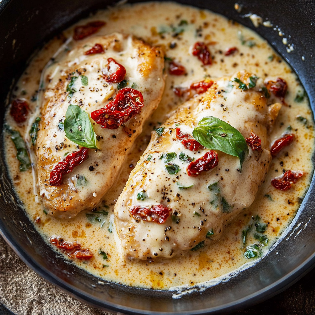 Creamy Parmesan Sun-Dried Tomato Chicken.