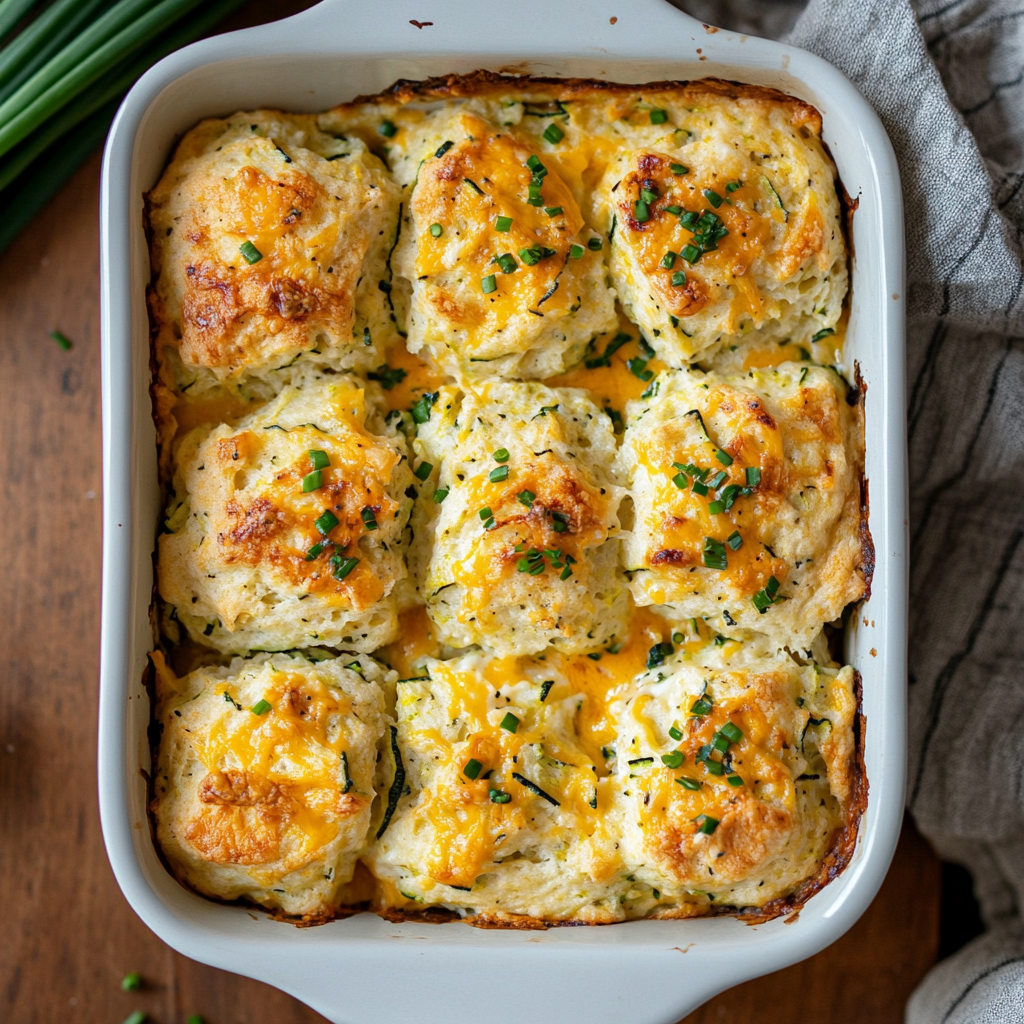 Cheddar Zucchini Biscuit Bake