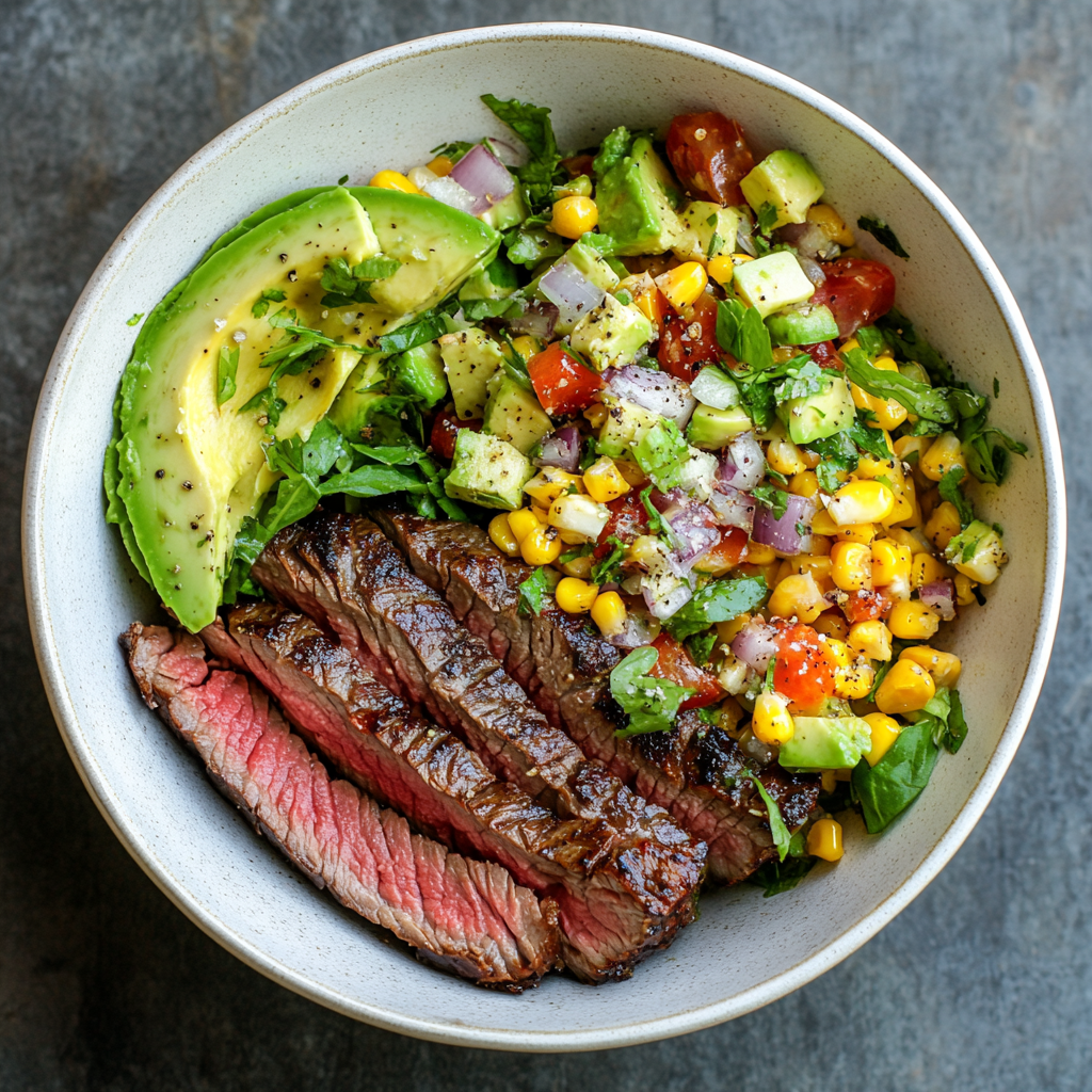 Steak Bowl with Fire Roasted Corn & Avocado Salad